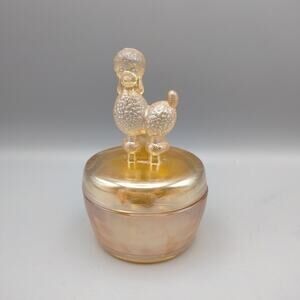 Vintage Jeannette Marigold Carnival Glass Poodle Dog Figural Powder Jar & Lid